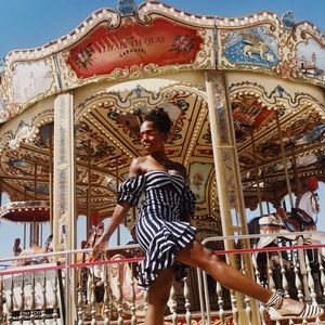 Wayf Blue multi Striped Off the shoulder dress